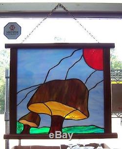 Wood Framed Stained Glass Mushroom Panel made by local artist