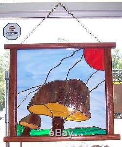 Wood Framed Stained Glass Mushroom Panel made by local artist