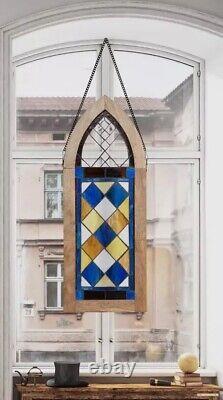 Wow! Stained Glass Panel Tiffany Style Victorian Design 36 H 42 H WithChain